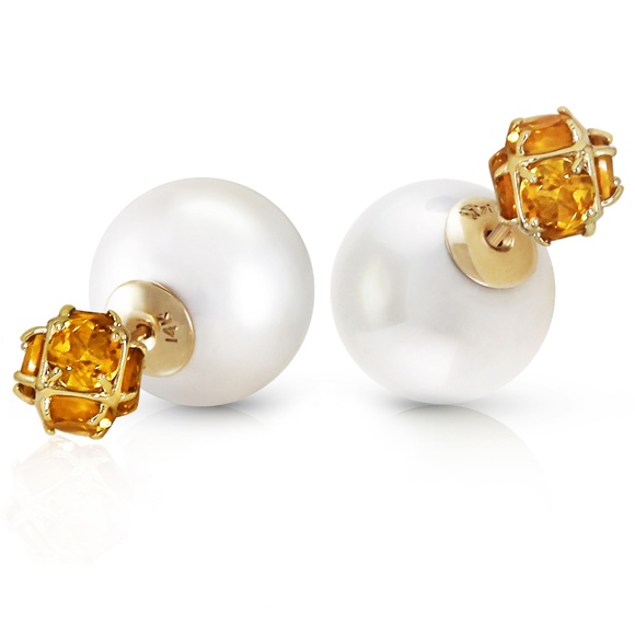 PEARLS AND CITRINES STUD EARRINGS